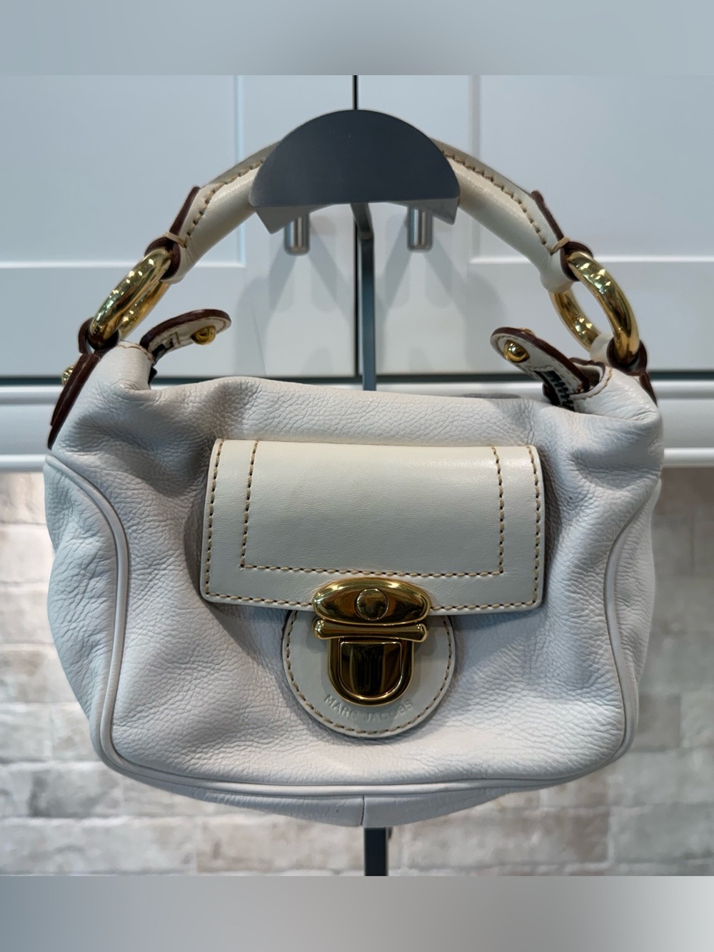 Marc Jacobs EUC Winter White Leather Mini Bag w/Buckle Accent & Suede Interior